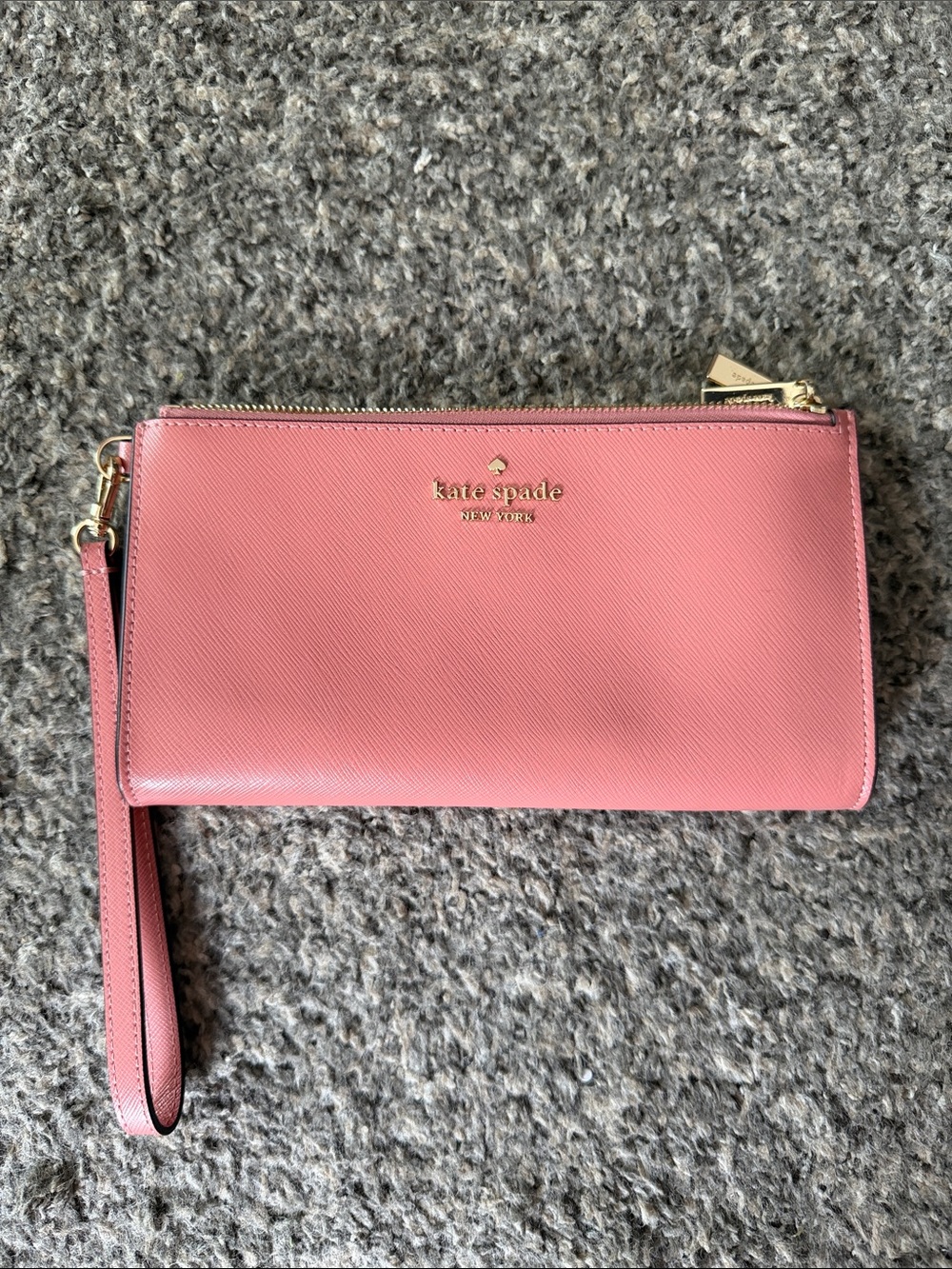 kate spade Coral Pink Wristlet Clutch with Gold Hardware